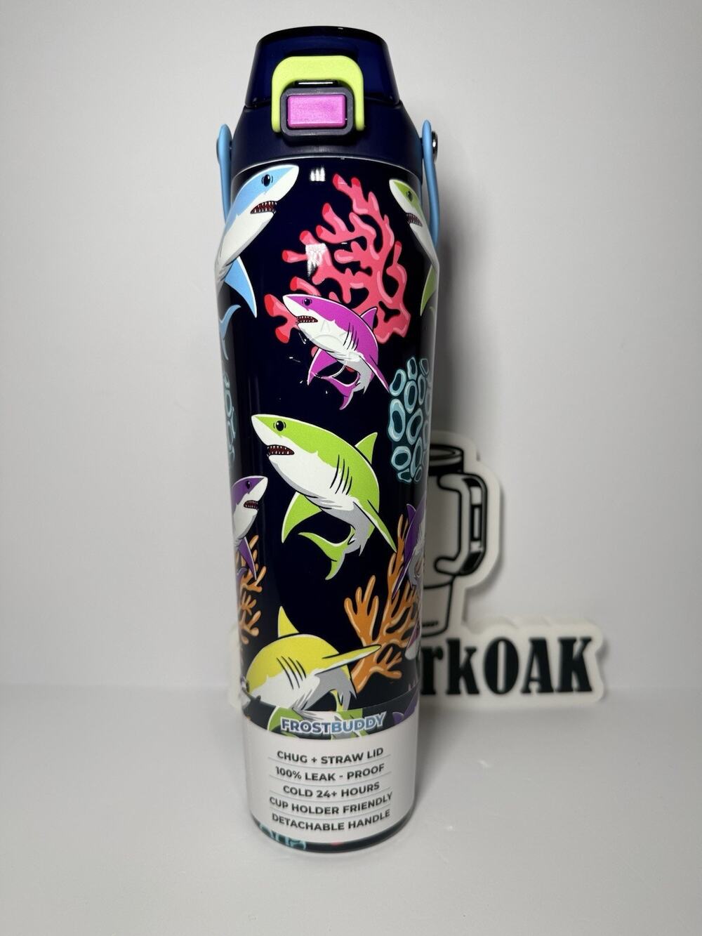 Frost Buddy NEON COAST SHARKS 32oz Bottle Buddy Water Bottle NWT NIB